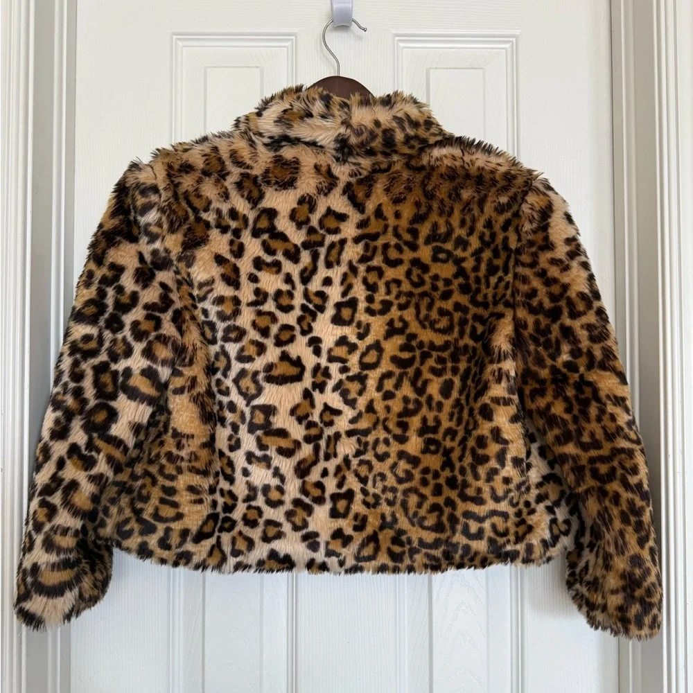 princess vera wang Girls Faux Fur Leopard Print Jacket - Brown & Black